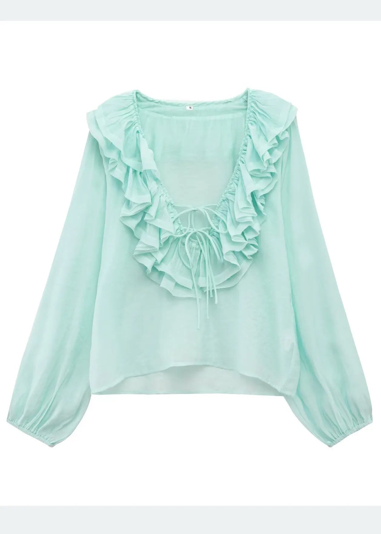 Sky Blue Ruffled Cotton Shirt Tops Summer