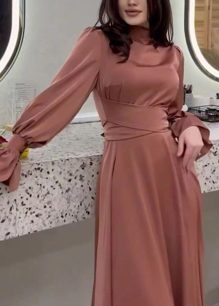Spring Waist Cinching Silk Long Dress