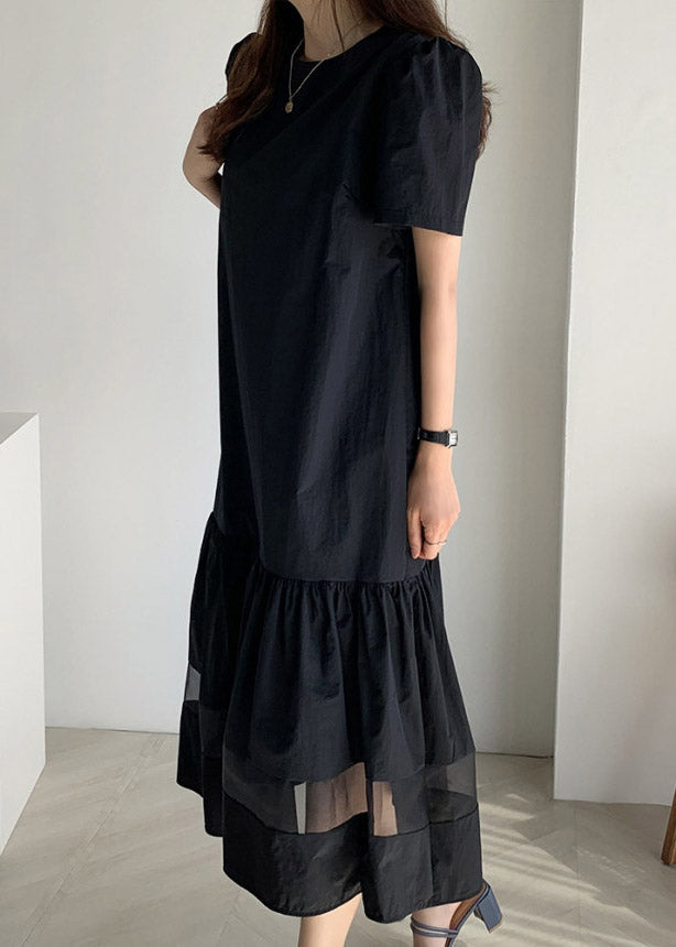 Handmade Black O-neck Holiday Long Dress Summer