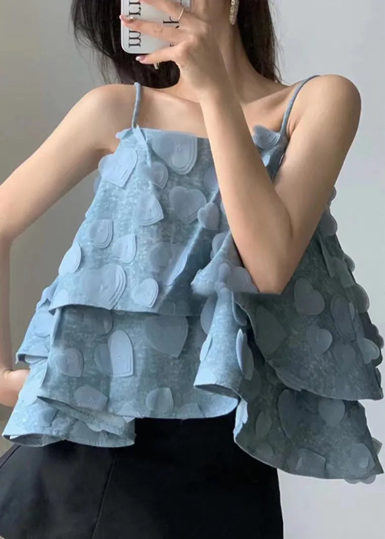 Original Design Dark Blue Heart Decorated Camisole Sleeveless
