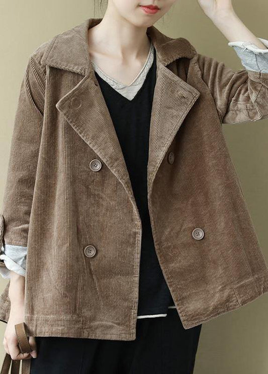 Notched Fine Spring Coats Blouses Khaki Loose Outwear