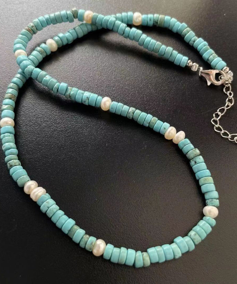 Light Green Sterling Silver Pearl Beading Graduated Bead Necklace