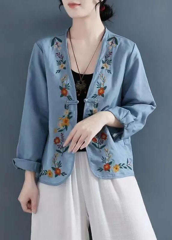 Carmine Embroideried Button Patchwork Linen Coats Summer