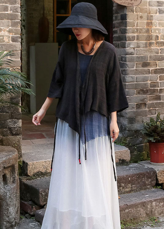 Black V Neck Cotton Cardigan Cinched Spring