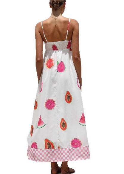 White Patchwork Maxi Spaghetti Strap Dresses Summer