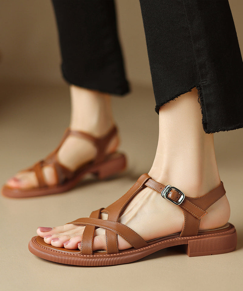 Caramel Hollow Out Splicing Walking Sandals Peep Toe