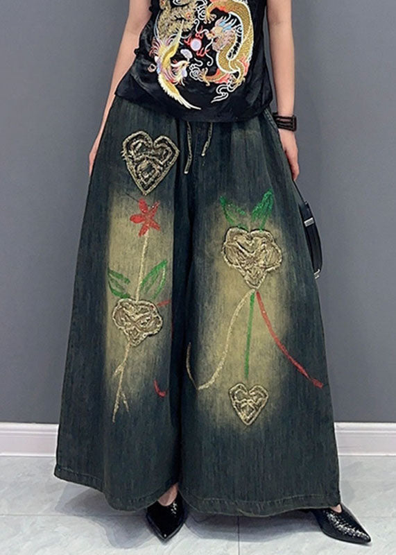 Embroideried Pockets Wide Leg Jeans