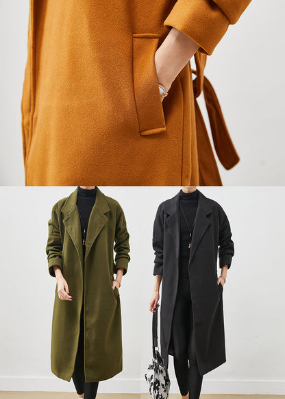 Black Peter Pan Collar Tie Waist Woolen Coats Spring
