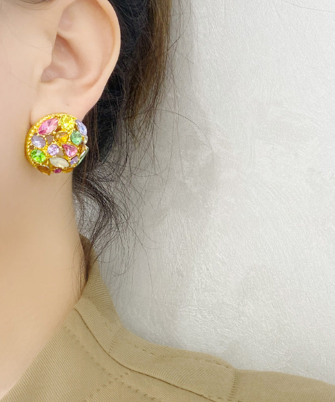 Rainbow Sterling Silver Overgild Zircon Crystal Stud Earrings