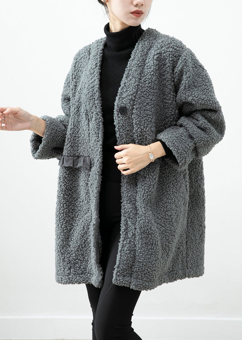 Grey Ruffled Patchwork Faux Fur Coat Winter