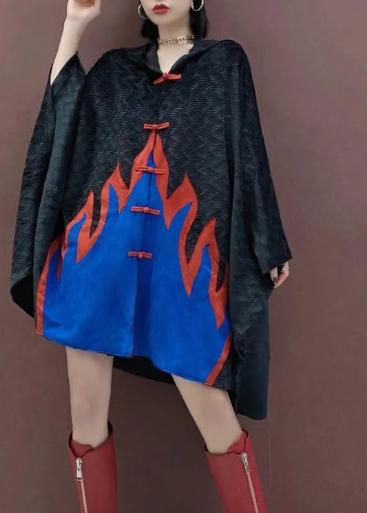 Handmade Black Trench Coat Outfits Hooded Chinese Button Spring Coat