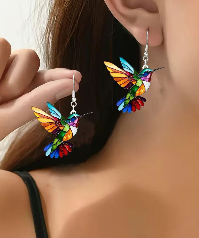 Rainbow Sterling Silver Acrylic Bird Drop Earrings
