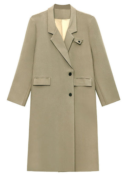 Simple Khaki Peterpan Collar Pockets Button Fall Long Sleeve Coat
