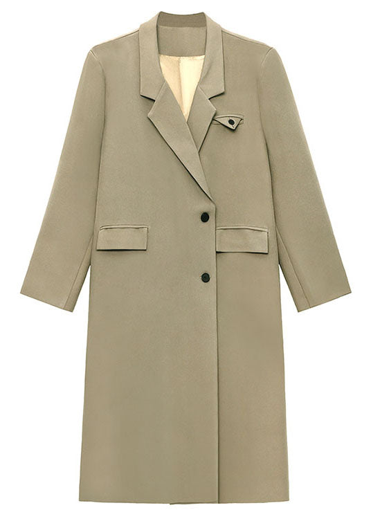 Simple Khaki Peterpan Collar Pockets Button Fall Long Sleeve Coat