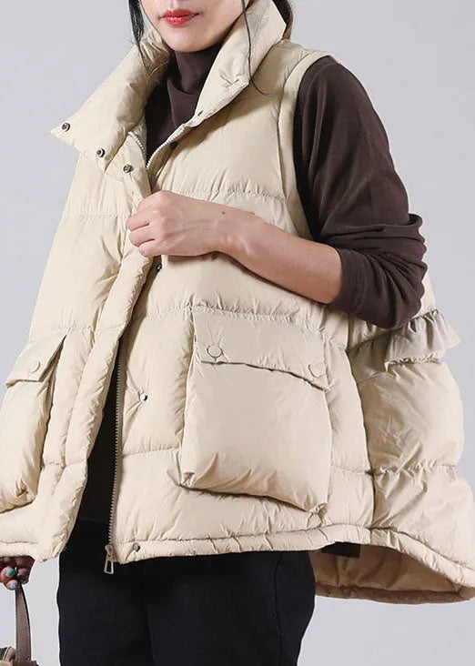 Organic Khaki Zippered Duck Down Sleeveless Down Vest