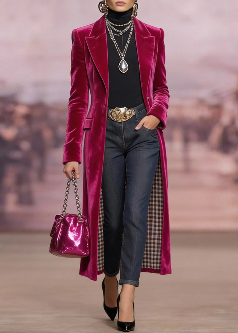 Rose Peter Pan Collar Pockets Velvet Coats Spring