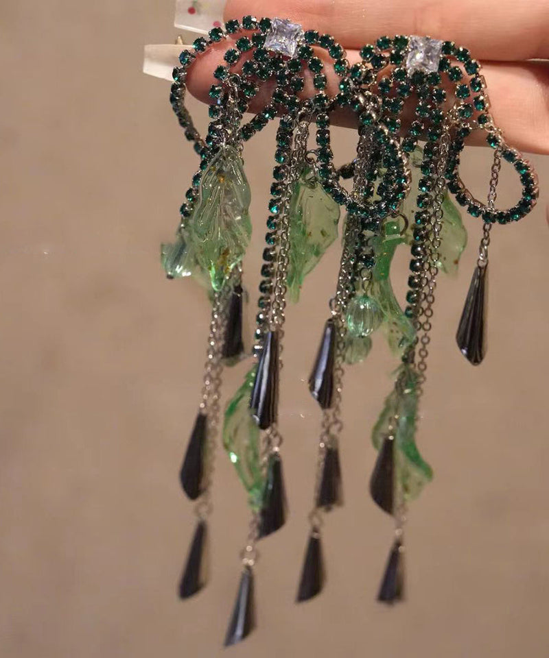 Copper Acrylic Zircon Tassel Drop Earrings