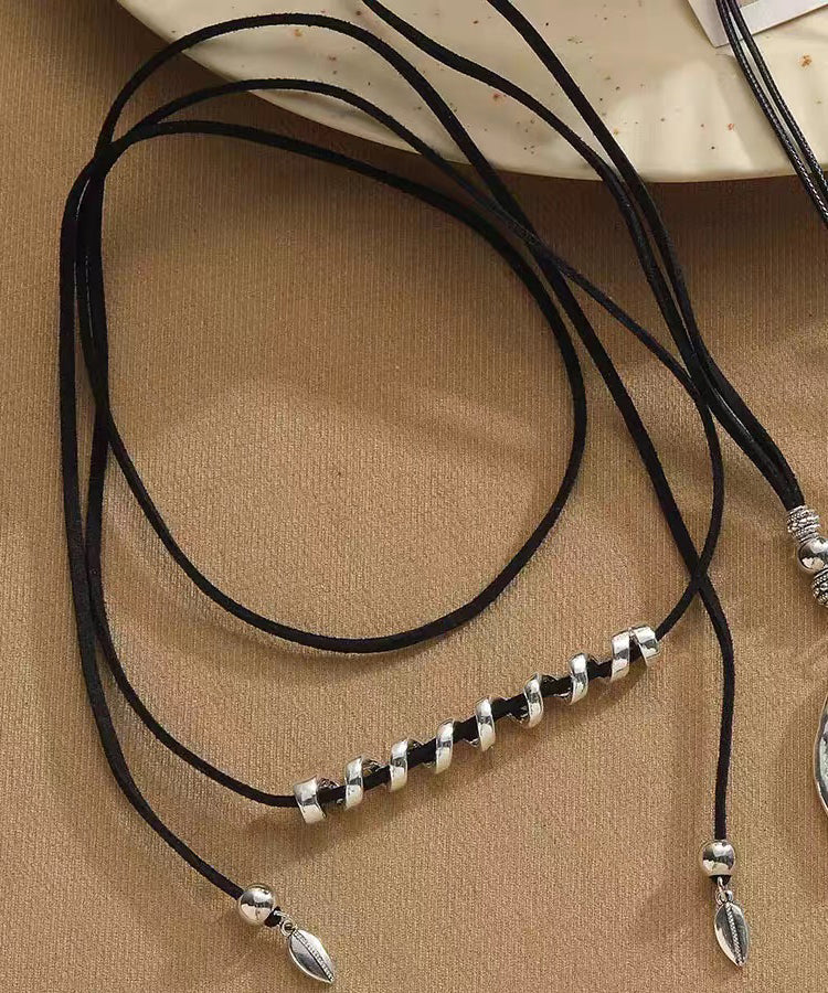 Retro Black Alloy Cotton Rope Necklace
