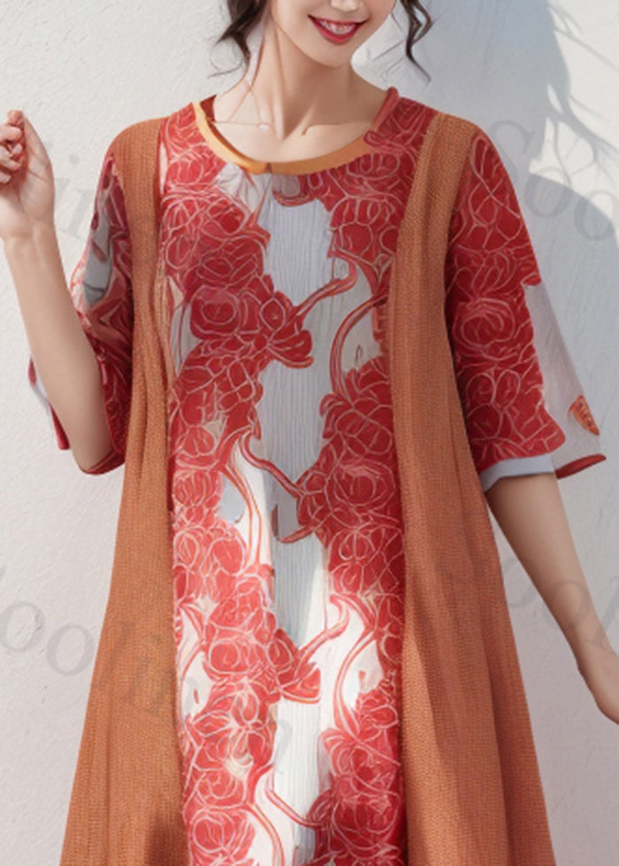 Orange Oversized Patchwork Print Cotton Dress Summer