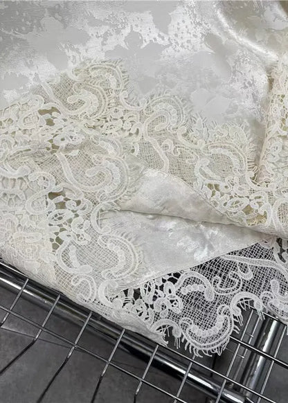 Fine White Jacquard Patchwork Lace Silk Blouses Fall