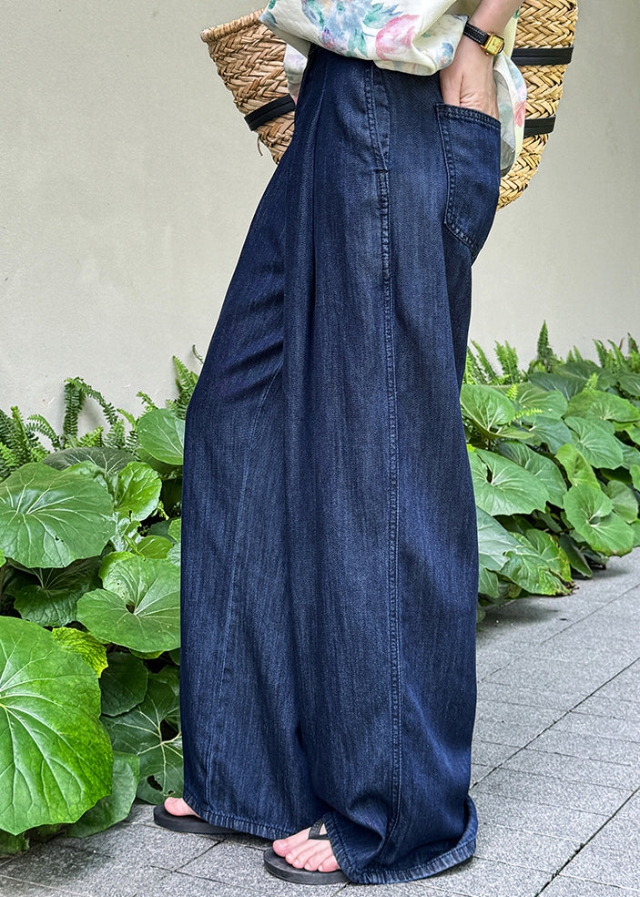 New Navy High Waist Pockets Denim Pants Fall