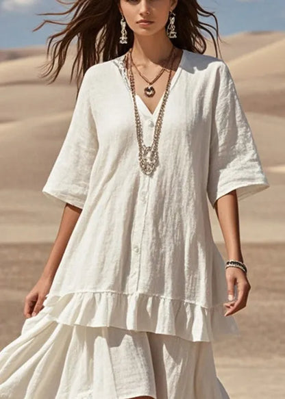 White Asymmetrical Patchwork Cotton Holiday Dress Summer