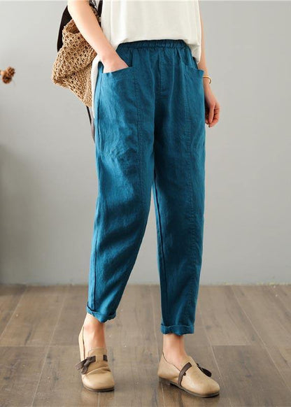 Blue Harem Cotton Linen Summer Pants