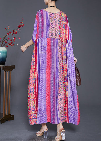 Purple Oversized Striped Cotton Maxi Dresses Summer