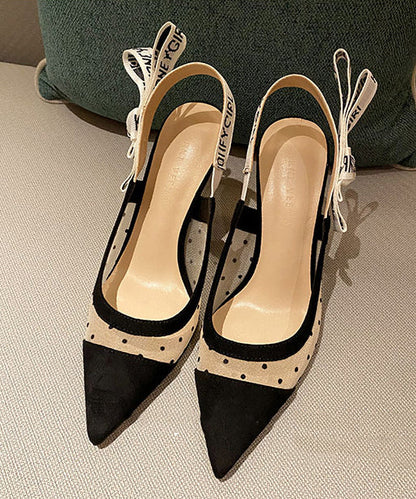Tulle Splicing Stiletto Sandals Black Dot Suede