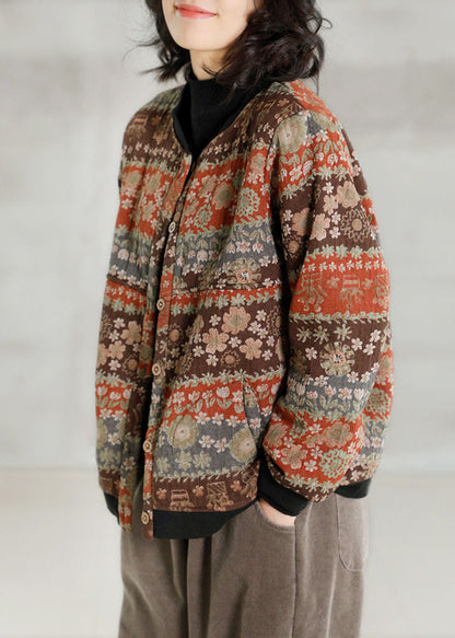 Khaki Oversized Print Warm Fleece Coat Spring