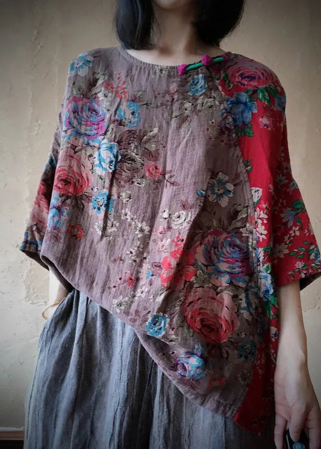 Organic Colour 1 O-neck Print Cotton Top Long Sleeve