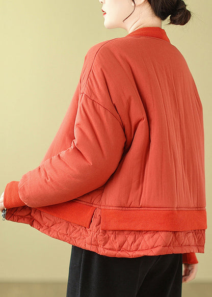 Simple Orange Oversized Patchwork Fine Cotton Filled Witner Coats