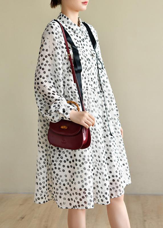Boutique White Dot Chiffon Pockets Summer Dresses