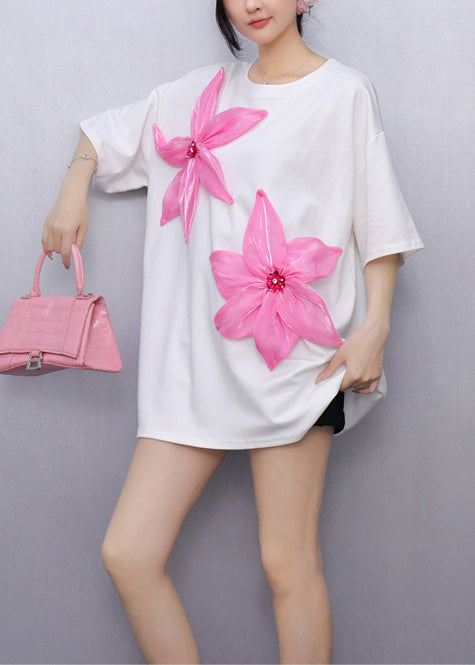 White Decorated Cotton Tank Tops Oversized Summer