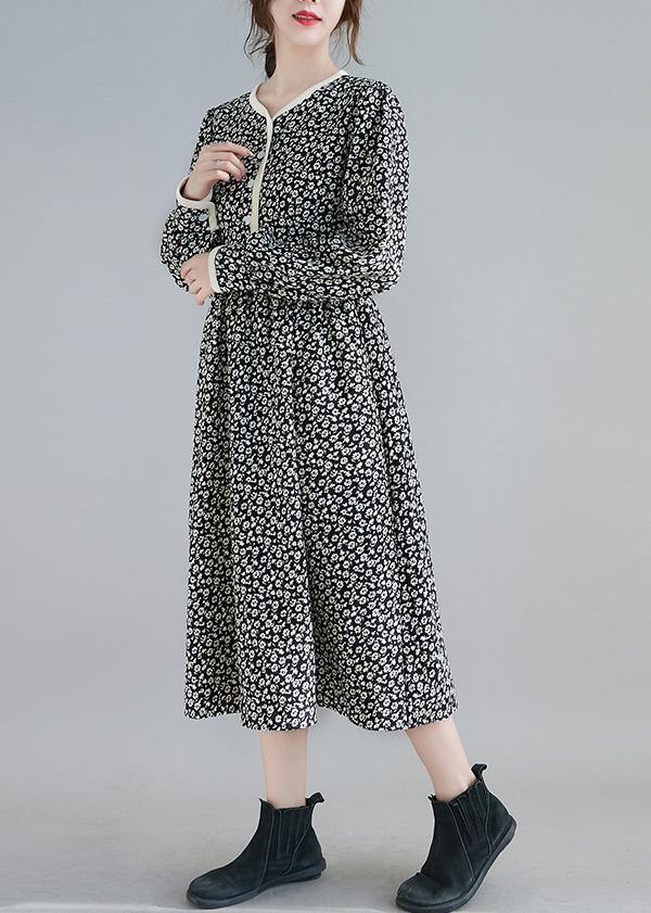 Classy Black Print Clothes O Neck Robe Spring Dresses