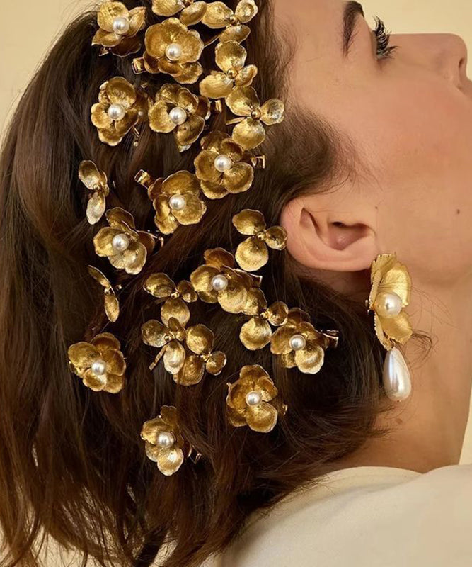 Yellow Alloy Pearl Four Sets Hairpin