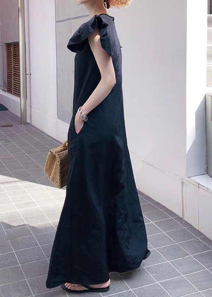 Black O Neck Patchwork Cotton Dress Summer