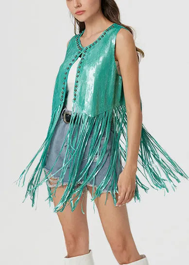 Stylish Silvery Tasseled Sequins Vest Summer