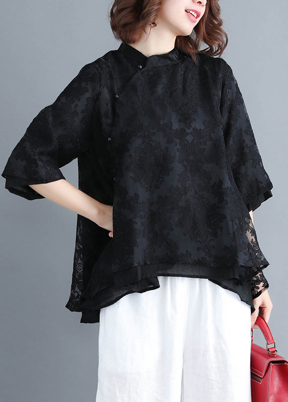 French Button Lace Clothes Inspiration Black Clothing Shirt Summer