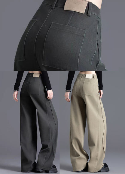 Modern Khaki High Waist Denim Pants Trousers Spring