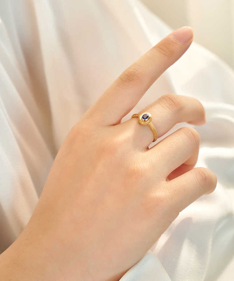 Royal Blue Ancient Dharma Gold Zircon Crystal Rings