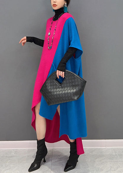 Original Design Colorblock O-neck Asymmetrical Patchwork Cotton Long Dresses Spring