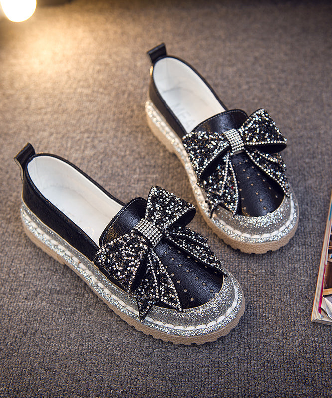 Red Bow Zircon Splicing Penny Loafers