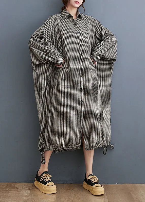 Peter Pan Collar Plaid Cotton Shirts Dress Spring