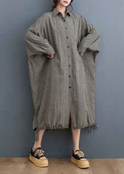 Peter Pan Collar Plaid Cotton Shirts Dress Spring