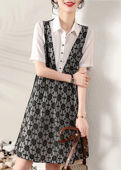 Peter Pan Collar False Two Pieces Cotton Shirts Dresses Summer