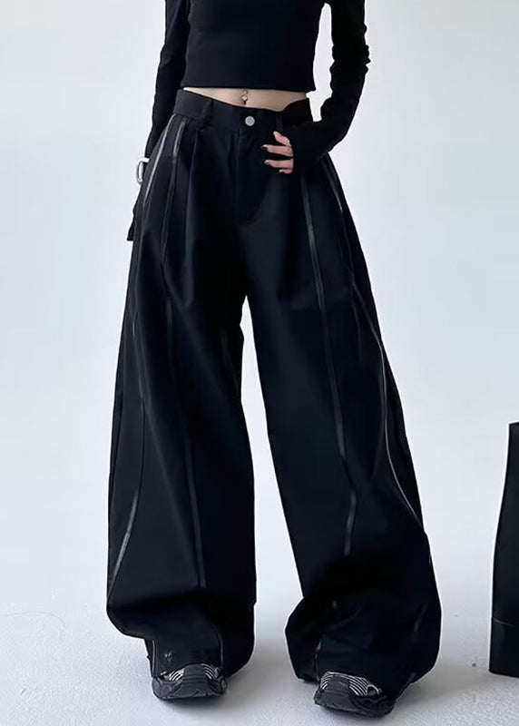 Black Striped Patchwork Pockets Lantern Pants Spring