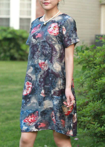 Stylish Red O-neck Print Party Mid Dress Summer
