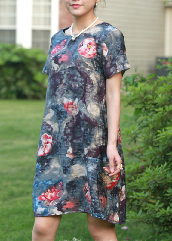 Stylish Red O-neck Print Party Mid Dress Summer
