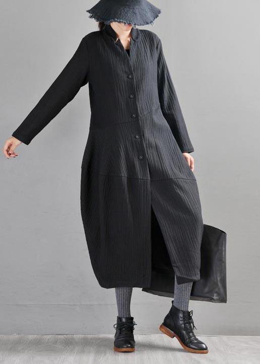 Black Button Long Linen Long Trench Coat